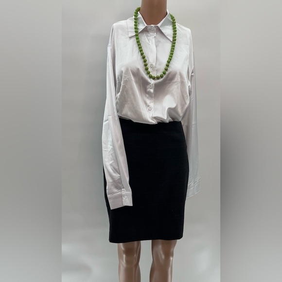 White Satin Polyester Button-Down Blouse – Size L NWOT - Picture 1 of 5
